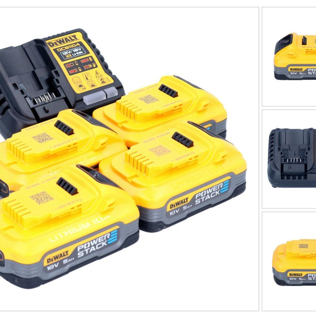 Zestaw startowy akumulatorów DeWalt DCB 1104 H4 12 V / 18 V 4x akumulator Powerstack 5,0 Ah + ładowarka DCB 1104