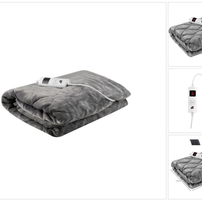 Elektryczny koc grzewczy Elektryczny przytulny koc grzewczy z 6 poziomami mocy Automatyczne wyłączanie i ochrona przed przegrzaniem Nadaje się do prania Szary 180X130 cm