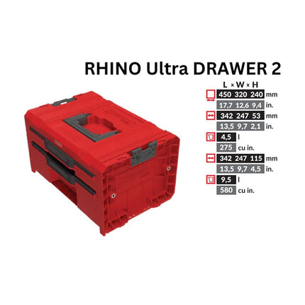 Toolbrothers RHINO L Drawer 2 ULTRA Organize+ z dwiema szufladami + pudełka IP54