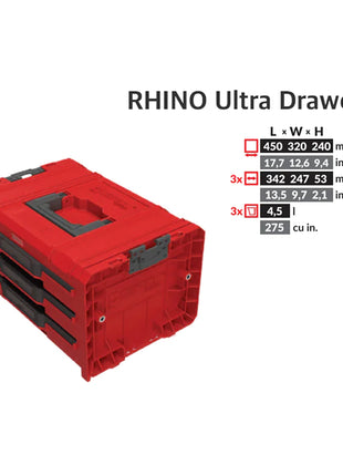 Toolbrothers RHINO L Drawer 3 ULTRA Organize+ avec trois tiroirs + boîtes 13,5 l IP54