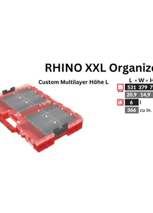 Toolbrothers RHINO XXL Organizer ULTRA Wysokość L Niestandardowy Wielowarstwowy, sztaplowany 531 x 379 x 77 mm 6 l IP66 z wkładką piankową