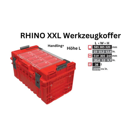 Toolbrothers RHINO XXL walizka narzędziowa ULTRA Handling+ wysokość L 38 l IP66 z wyjmowanymi przegrodami + pudełka