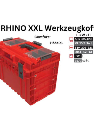 Toolbrothers RHINO XXL Werkzeugkoffer ULTRA Comfort+ Höhe XL Custom modularer Organizer 585 x 385 x 420 mm 52 l stapelbar IP66