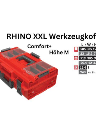 Toolbrothers RHINO XXL Werkzeugkoffer ULTRA Comfort+ Höhe M Custom modularer Organizer 585 x 385 x 190 mm 15,4 l stapelbar IP66