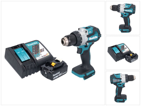 Makita DHP 489 RG1 akumulatorowa wiertarko-wkrętarka udarowa 18 V 73 Nm bezszczotkowa + 1x akumulator 6,0 Ah + ładowarka