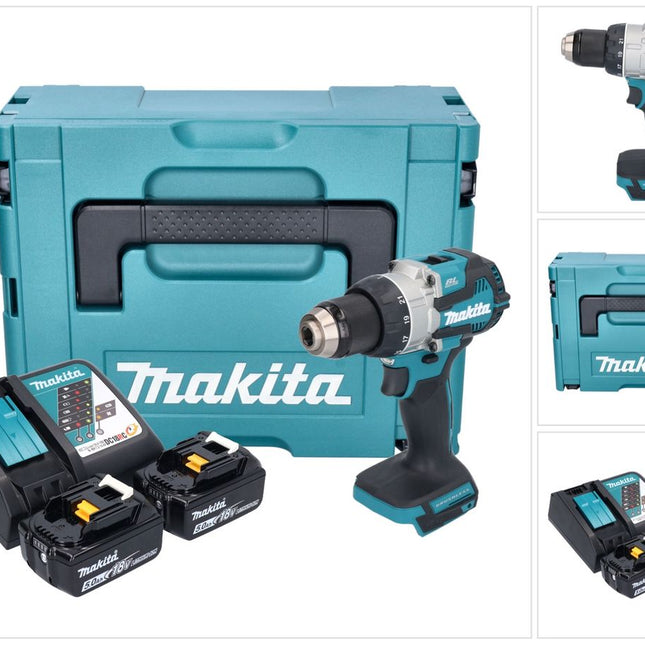 Makita DDF 489 RTJ akumulatorowa wiertarko-wkrętarka 18 V 73 Nm bezszczotkowa + 2x akumulator 5,0 Ah + ładowarka + Makpac