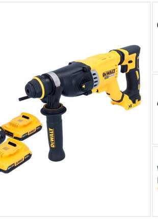 DeWalt DCH 263 D2 Akku Kombihammer 18 V 3 J SDS Plus Brushless + 2x Akku 2,0 Ah + Ladegerät