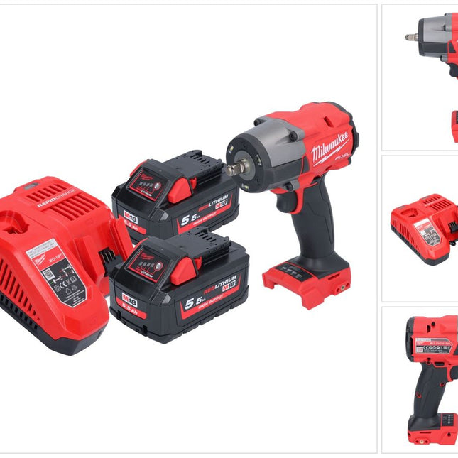 Milwaukee M18 FMTIW2F38-552 Akumulatorowy klucz udarowy 18 V 745 Nm 3/8" bezszczotkowy + 2x akumulator 5,5 Ah + ładowarka