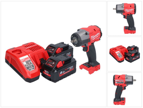 Milwaukee M18 FMTIW2F38-802 Akumulatorowy klucz udarowy 18 V 745 Nm 3/8" bezszczotkowy + 2x akumulator 8,0 Ah + ładowarka