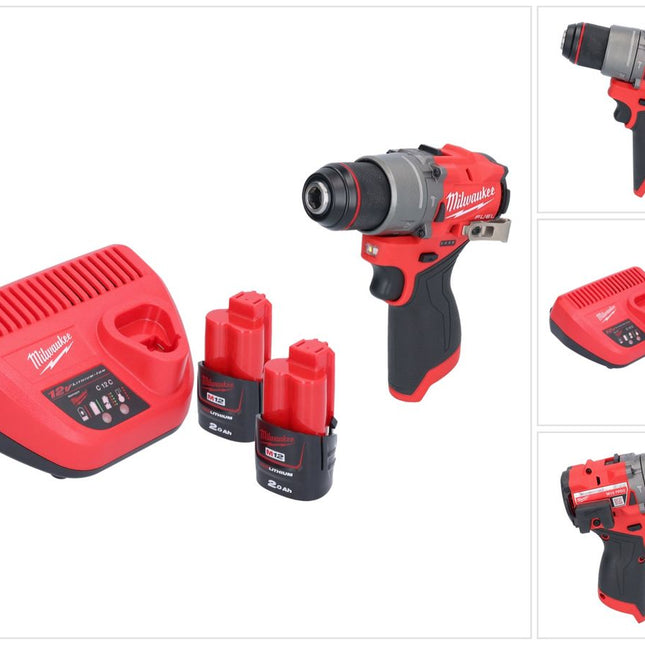 Milwaukee M12 FPD2-202 akumulatorowa wiertarka udarowa 12 V 45 Nm bezszczotkowa + 2x akumulator 2,0 Ah + ładowarka