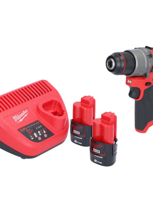 Milwaukee M12 FPD2-202 akumulatorowa wiertarka udarowa 12 V 45 Nm bezszczotkowa + 2x akumulator 2,0 Ah + ładowarka