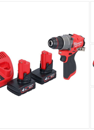 Milwaukee M12 FPD2-402 akumulatorowa wiertarka udarowa 12 V 45 Nm bezszczotkowa + 2x akumulator 4,0 Ah + ładowarka