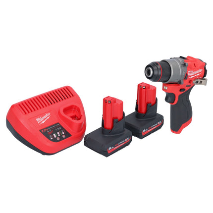 Milwaukee M12 FPD2-502 akumulatorowa wiertarka udarowa 12 V 45 Nm bezszczotkowa + 2x akumulator 5,0 Ah + ładowarka