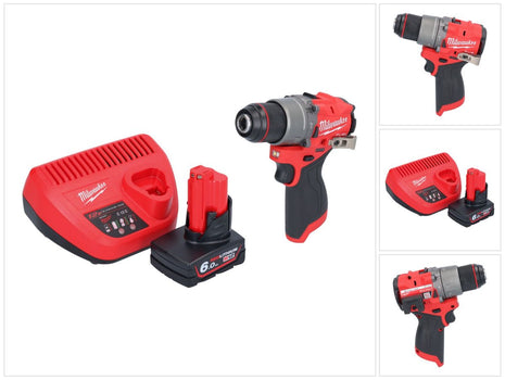 Milwaukee M12 FPD2-601 akumulatorowa wiertarka udarowa 12 V 45 Nm bezszczotkowa + 1x akumulator 6,0 Ah + ładowarka