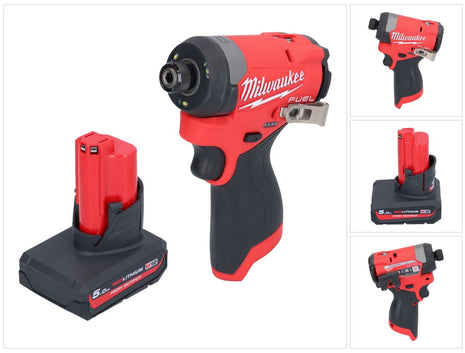 Milwaukee M12 FID2-501 akumulatorowy klucz udarowy 12 V 170 Nm 1/4" bezszczotkowy + 1x akumulator 5,0 Ah - bez ładowarki