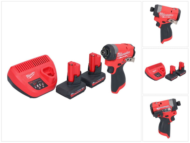 Milwaukee M12 FID2-502 akumulatorowy klucz udarowy 12 V 170 Nm 1/4" bezszczotkowy + 2x akumulator 5,0 Ah + ładowarka