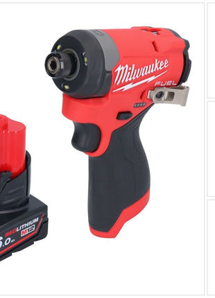 Milwaukee M12 FID2-601 akumulatorowy klucz udarowy 12 V 170 Nm 1/4" bezszczotkowy + 1x akumulator 6,0 Ah - bez ładowarki