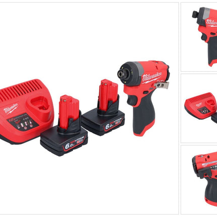 Milwaukee M12 FID2-602 akumulatorowy klucz udarowy 12 V 170 Nm 1/4" bezszczotkowy + 2x akumulator 6,0 Ah + ładowarka