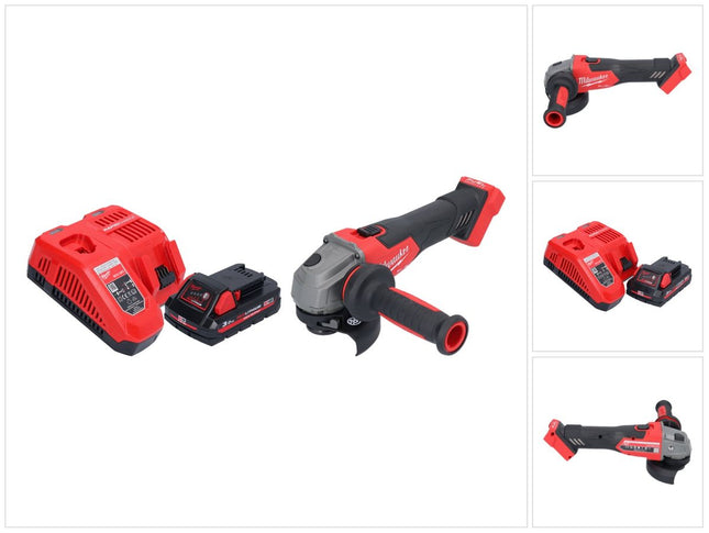 Milwaukee M18 FSAG115X-301 Akumulatorowa szlifierka kątowa 18 V 115 mm bezszczotkowa + 1x akumulator 3,0 Ah + ładowarka