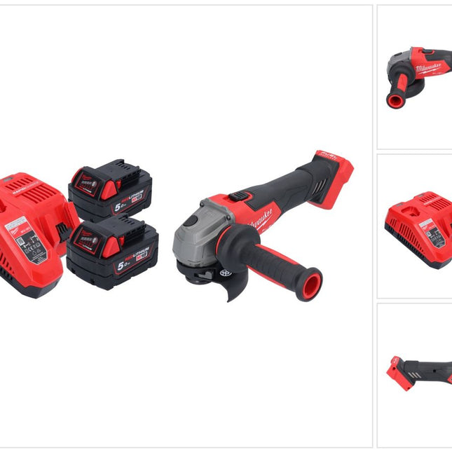 Milwaukee M18 FSAG115X-502 Akumulatorowa szlifierka kątowa 18 V 115 mm bezszczotkowa + 2x akumulator 5,0 Ah + ładowarka