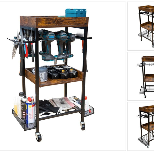 Wózek warsztatowy Toolbrothers na narzędzia elektryczne i ręczne wykonany z metalu 86 x 45 x 30 cm (dł. x szer. x gł.) Kółka transportowe z hamulcami