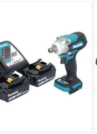 Makita DTW 301 RF Clé à choc sans fil 18 V 330 Nm 1/2'' Brushless + 2x batterie 3,0 Ah + chargeur