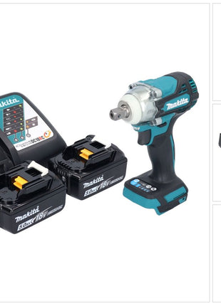 Makita DTW 301 RT Atornillador de impacto inalámbrico 18 V 330 Nm 1/2" sin escobillas + 2x baterías 5,0 Ah + cargador