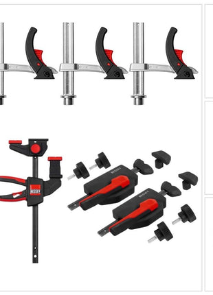 Bessey MFT-SET-A 14 tlg. Set zum fixieren und Spannen auf Multifunktionstischen zum sicheren Fixieren von Führungsschienen