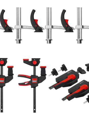 Bessey MFT-SET-A 14 tlg. Set zum fixieren und Spannen auf Multifunktionstischen zum sicheren Fixieren von Führungsschienen