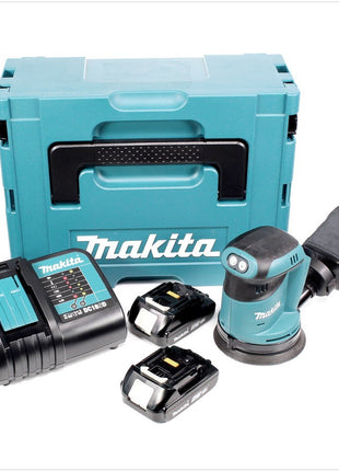 Makita DBO 180 SAJ Akku Exzenterschleifer 18 V 125 mm + 2x Akku 2,0 Ah + Ladegerät + Makpac - Toolbrothers