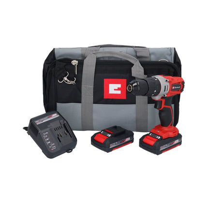 Einhell TE-CD 18/2 Li-Kit akumulatorowa wiertarka udarowa 18 V 44 Nm + 2x akumulator 1,5 Ah + ładowarka + torba