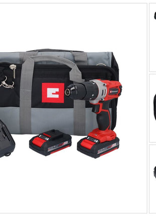 Einhell TE-CD 18/2 Li-Kit akumulatorowa wiertarka udarowa 18 V 44 Nm + 2x akumulator 1,5 Ah + ładowarka + torba