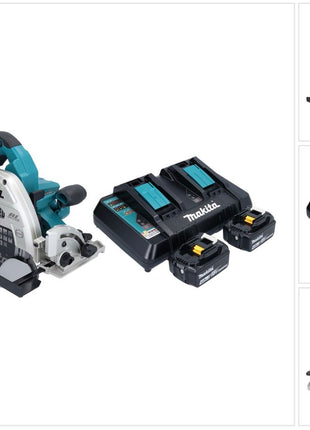 Makita DHS 900 PM2U Akku Handkreissäge 36 V ( 2x 18 V ) 235 mm Brushless + 2x Akku 4,0 Ah + Doppel Ladegerät + Bluetooth Adapter