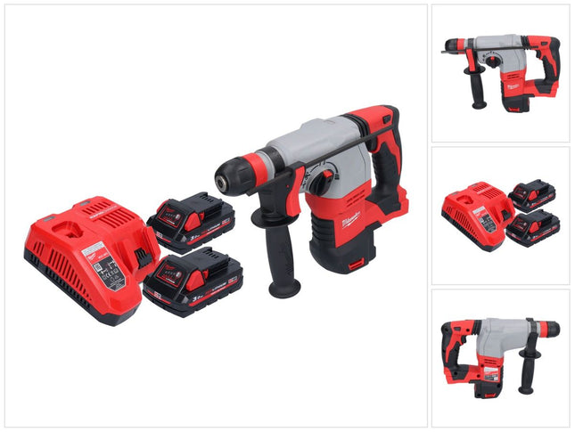 Milwaukee M18 HD18HX-302 akumulatorowy młot udarowo-obrotowy 18 V 2,4 J + 2x akumulator 3,0 Ah + ładowarka