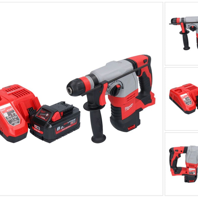 Milwaukee M18 HD18HX-801 akumulatorowy młot udarowo-obrotowy 18 V 2,4 J + 1x akumulator 8,0 Ah + ładowarka