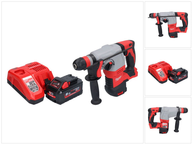 Milwaukee M18 HD18HX-801 akumulatorowy młot udarowo-obrotowy 18 V 2,4 J + 1x akumulator 8,0 Ah + ładowarka