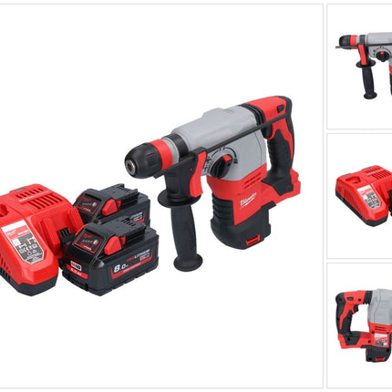 Milwaukee M18 HD18HX-802 akumulatorowy młot udarowo-obrotowy 18 V 2,4 J + 2x akumulator 8,0 Ah + ładowarka