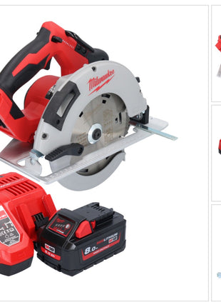 Milwaukee M18 BLCS66-801 Akku Handkreissäge 18 V 190 mm Brushless + 1x Akku 8,0 Ah + Ladegerät