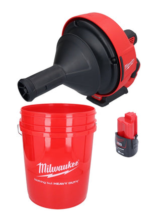 Appareil de nettoyage de tuyaux sur batterie Milwaukee M12 BDC6-201C 12 V + 1x batterie 2,0 Ah + spirale + seau - sans chargeur