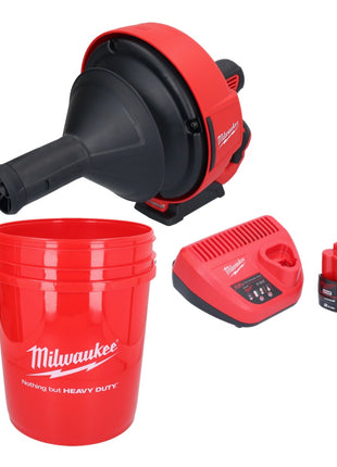 Milwaukee M12 BDC6-201C Akku Rohrreinigungsgerät 12 V + 1x Akku 2,0 Ah + Ladegerät + Spirale + Eimer