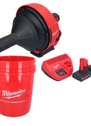 Milwaukee M12 BDC6-502C akumulatorowy udrażniacz do rur 12 V + 2x akumulator 5,0 Ah + ładowarka + spirala + wiadro