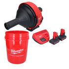 Milwaukee M12 BDC6-502C akumulatorowy udrażniacz do rur 12 V + 2x akumulator 5,0 Ah + ładowarka + spirala + wiadro