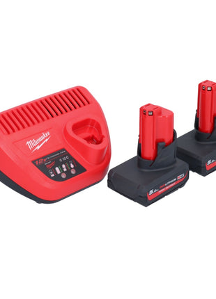 Milwaukee M12 BDC6-502C akumulatorowy udrażniacz do rur 12 V + 2x akumulator 5,0 Ah + ładowarka + spirala + wiadro