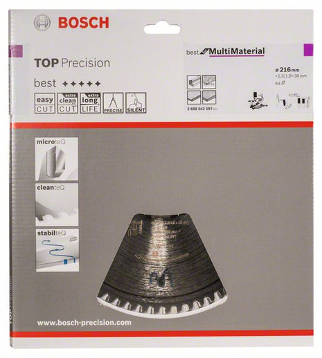 Piła tarczowa BOSCH Ø zewnętrzna 216 mm Liczba zębów 64 HLTCG ( 8000342276 )