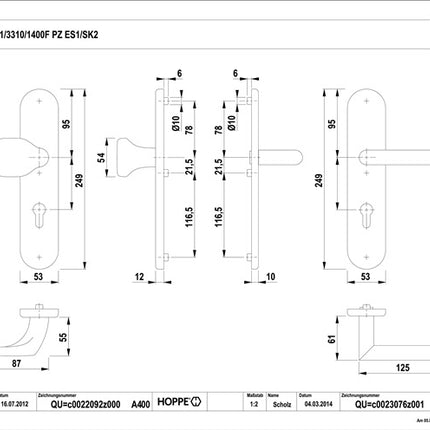 Zestaw przeciwpożarowy HOPPE Amsterdam FS-E86G/3331/3310/1400F stal nierdzewna F69 D/K ( 3000220044 )