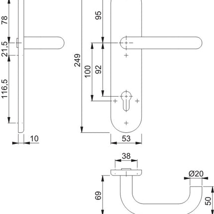 Zestaw połówek długich płyt HOPPE Paris E138F/3310 ze stali nierdzewnej F69 ( 3000220121 )