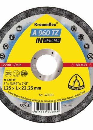 KLINGSPOR Disque à tronçonner A 960 TZ Special D125x1 mm droit ( 4000843410 )