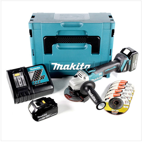 Makita DGA 456 RMJ Akku Winkelschleifer 18 V 115mm Brushless + 2x Akku 4,0Ah + Ladegerät + 6x Schruppscheibe + Makpac - Toolbrothers