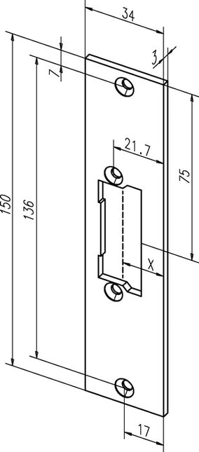 ASSA ABLOY płaska blacha zaczepowa 21C ze stali nierdzewnej o matowych krawędziach ( 3324034003 )