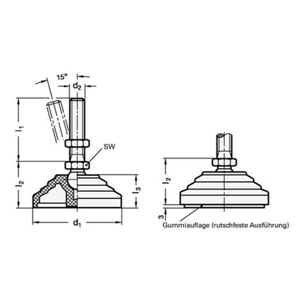 GANTER plastikowa stopa przegubowa GN 344 d1 80 mm, d2 M 12 mm l1 98 mm ( 4601002612 )